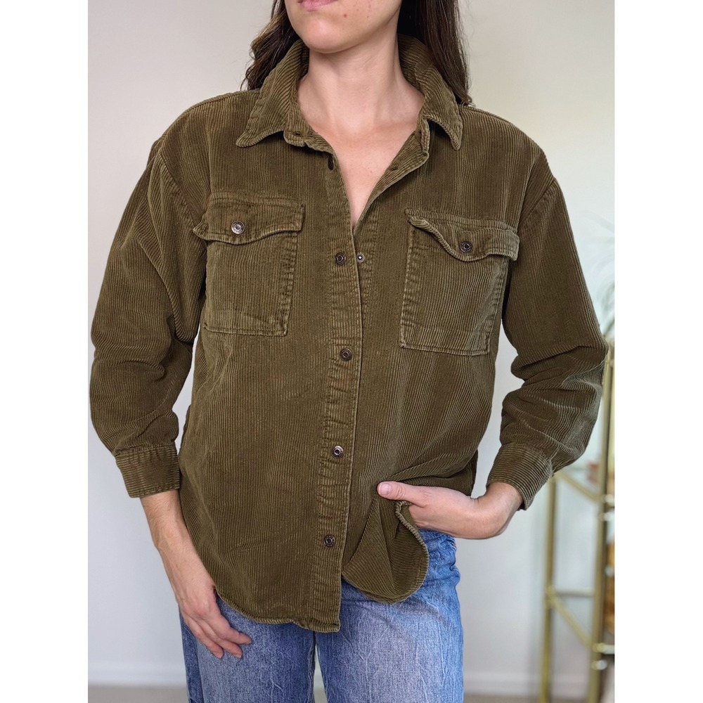 Kensie Olive Green Corduroy Shacket Jacket, Medium| Oversized Western Utility